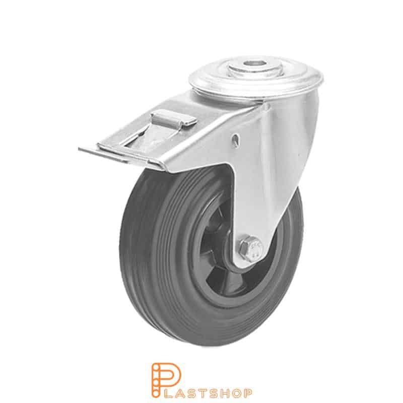 Bromsat länkhjul BC PP/Gummi 125/155, 100 kg, RL, svart bana