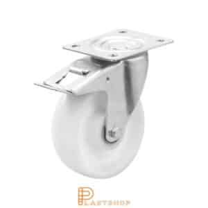 Bromsat länkhjul BP PA6 125/155, 200 kg, DKL, vit bana