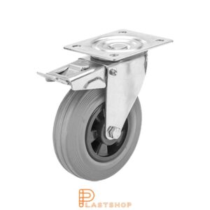 Bromsat länkhjul BP-RF PP/Gummi 125/155, 100 kg, GL, grå bana