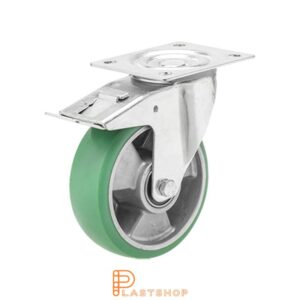 Bromsat länkhjul BP ALU/ElastoPUR 125/155, 200 kg, DKL, grön bana