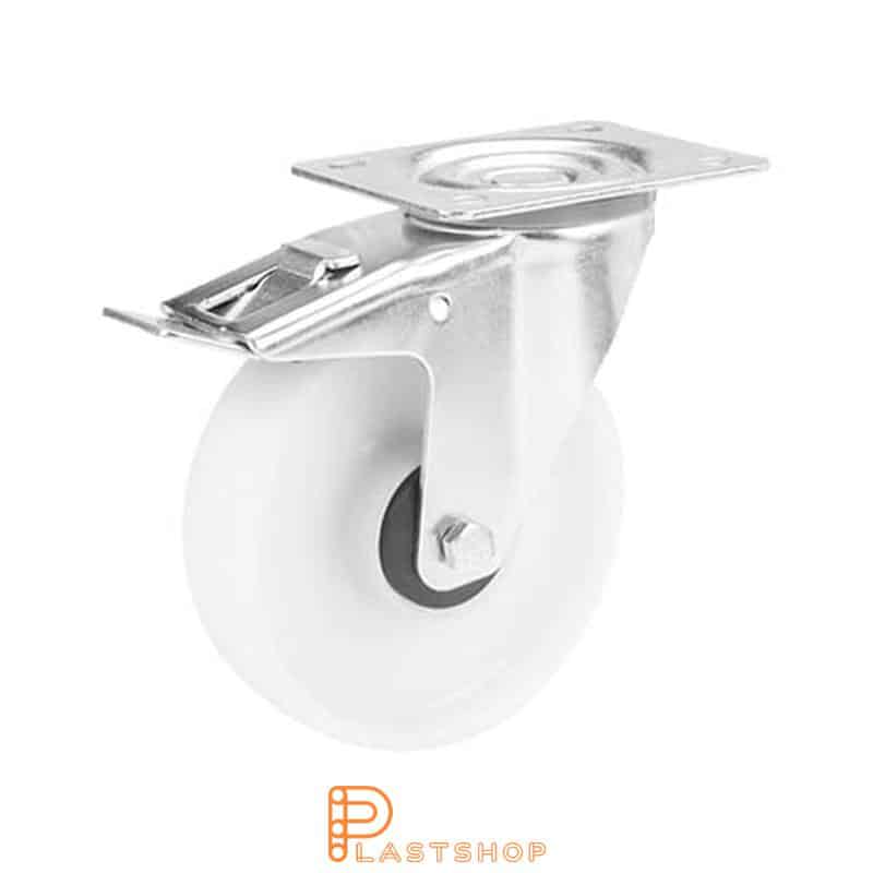 Bromsat länkhjul BP PP 125/155, 160 kg, KL, vit bana