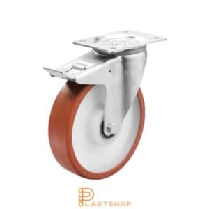 Bromsat länkhjul BP PA6/PUR 125/163, 400 kg, DKL, röd bana