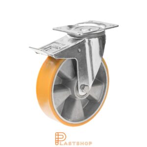 Bromsat länkhjul BP ALU/PUR 125/163, 350 kg, DKL, orange bana