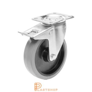 Bromsat länkhjul BP PA6/ElastoGum 125/163, 250 kg, RL, grå bana