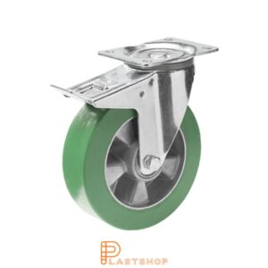 Bromsat länkhjul BP ALU/ElastoPUR 125/163, 350 kg, DKL, grön bana