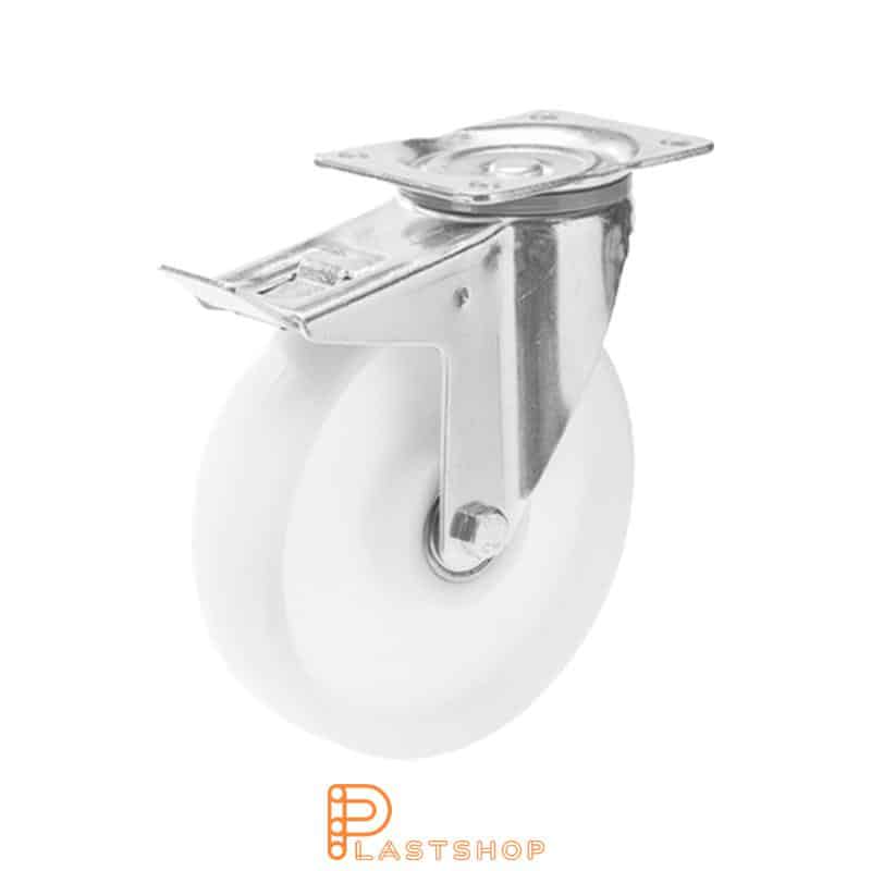 Bromsat länkhjul BP PA6 150/195, 400 kg, DKL, vit bana