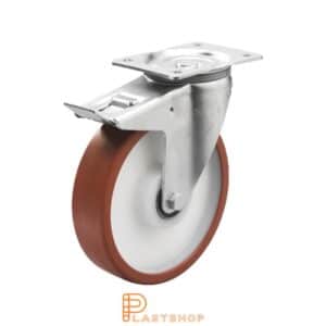 Bromsat länkhjul BP PA6/PUR 150/195, 400 kg, DKL, röd bana