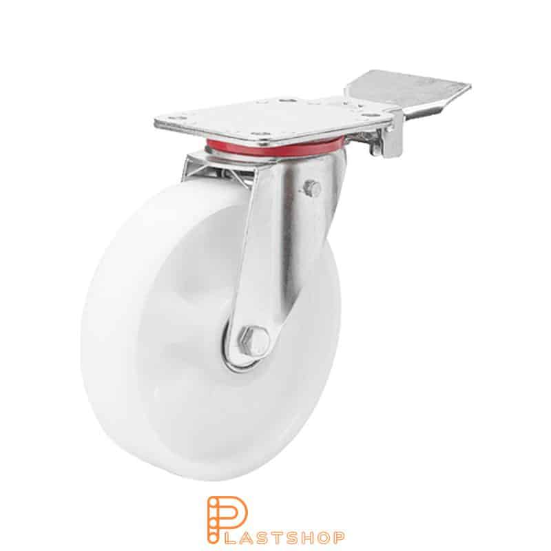 Bromsat länkhjul BP PA6 150/195, 350 kg, DKL, vit bana