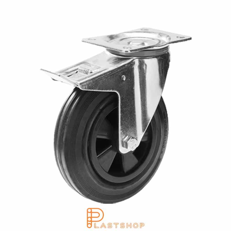 Bromsat länkhjul BP PP/Gummi 160/200, 135 kg, RL, svart bana