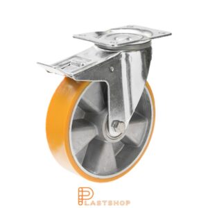 Bromsat länkhjul BP ALU/PUR 160/200, 350 kg, DKL, orange bana