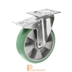Bromsat länkhjul BP ALU/ElastoPUR 160/200, 350 kg, DKL, grön bana