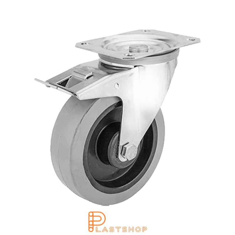Bromsat länkhjul BP-RF PA6/ElastoGum 160/200, 350 kg, GL, grå bana