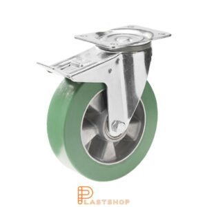 Bromsat länkhjul BP ALU/ElastoPUR 160/200, 350 kg, DKL, grön bana