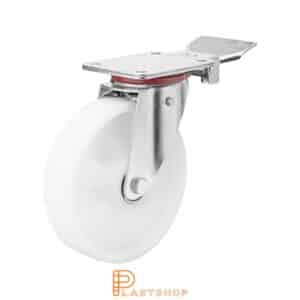 Bromsat länkhjul BP PA6 160/200, 350 kg, DKL, vit bana
