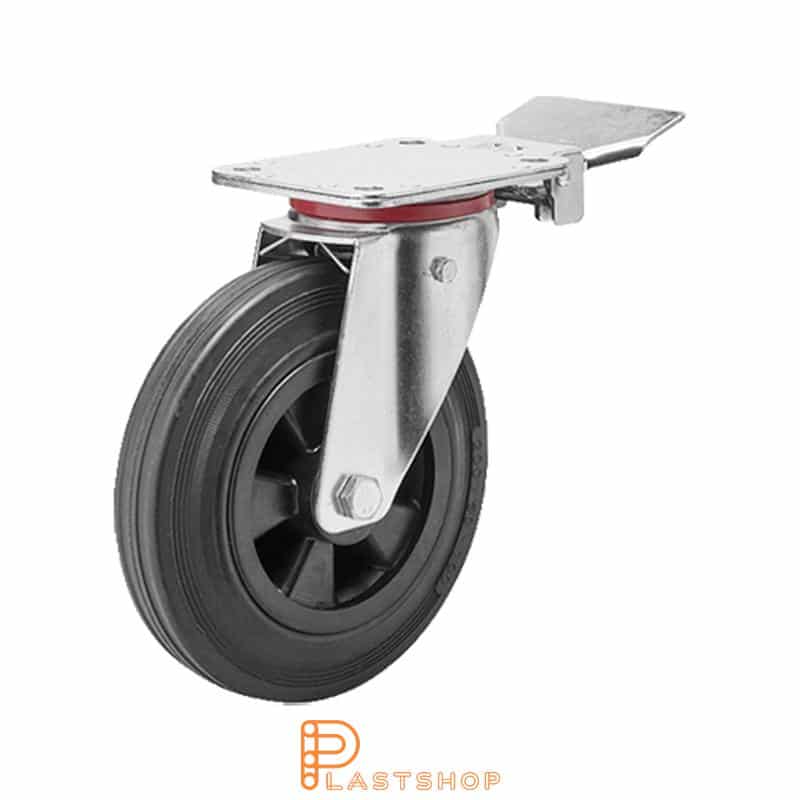 Bromsat länkhjul BP PP/Gummi 160/200, 135 kg, RL, svart bana