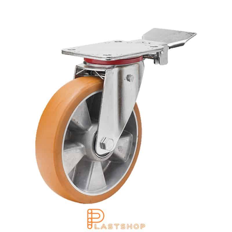 Bromsat länkhjul BP ALU/ElastoPUR 160/200, 350 kg, DKL, brun bana