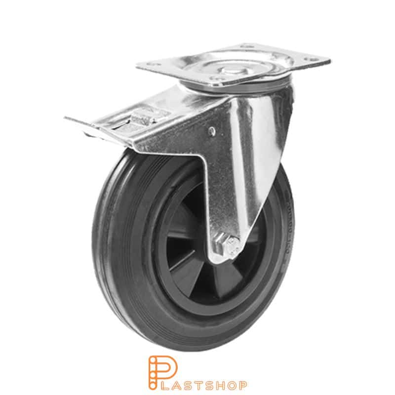 Bromsat länkhjul BP PP/Gummi 200/240, 205 kg, RL, svart bana