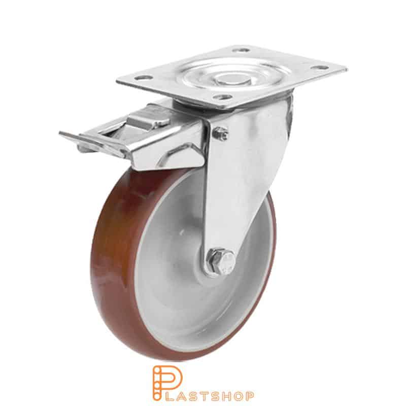 Bromsat länkhjul BP-RF PA6/PUR 200/240, 380 kg, GL, röd bana