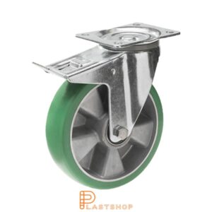 Bromsat länkhjul BP ALU/ElastoPUR 200/240, 400 kg, DKL, grön bana