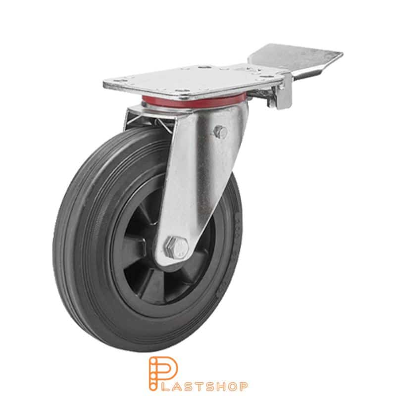 Bromsat länkhjul BP PP/Gummi 200/237, 205 kg, RL, svart bana