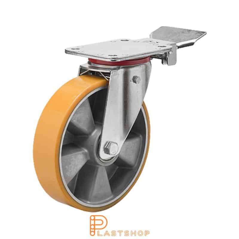 Bromsat länkhjul BP ALU/PUR 200/237, 350 kg, DKL, orange bana