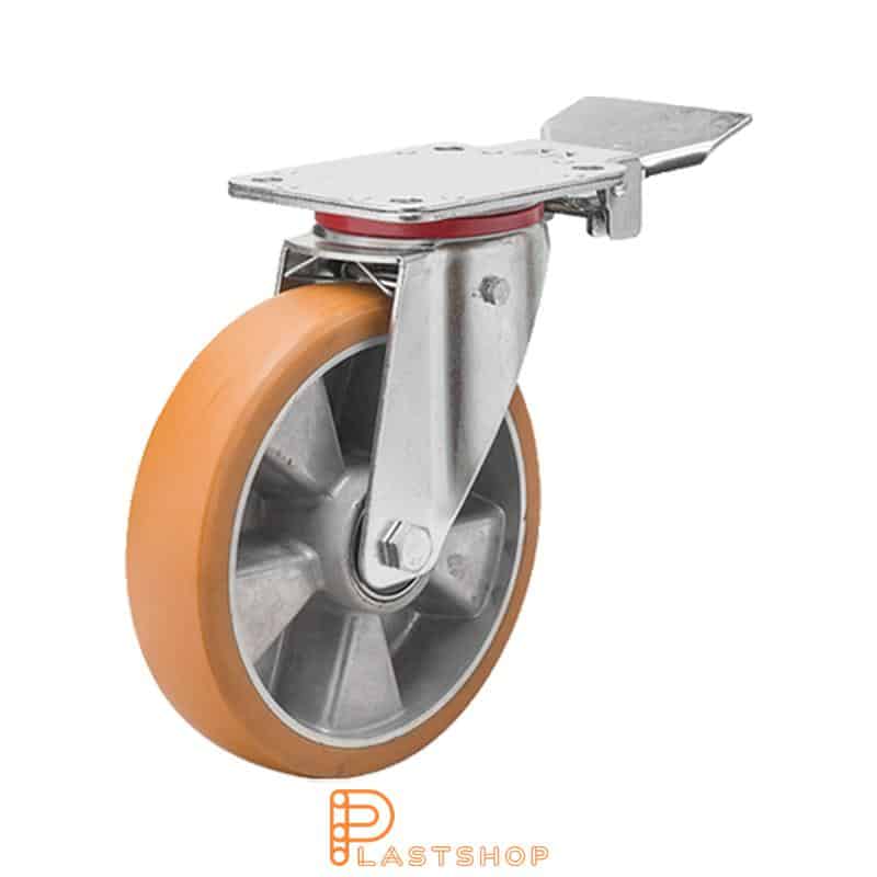 Bromsat länkhjul BP ALU/ElastoPUR 200/237, 350 kg, DKL, brun bana