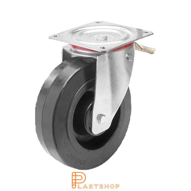Bromsat länkhjul BP PA6/ElastoGum 250/290, 400 kg, DKL, svart bana