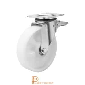 Bromsat länkhjul BP PA6 100/140, 400 kg, DKL, vit bana