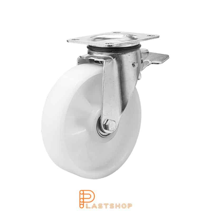 Bromsat länkhjul BP PA6 100/140, 400 kg, DKL, vit bana