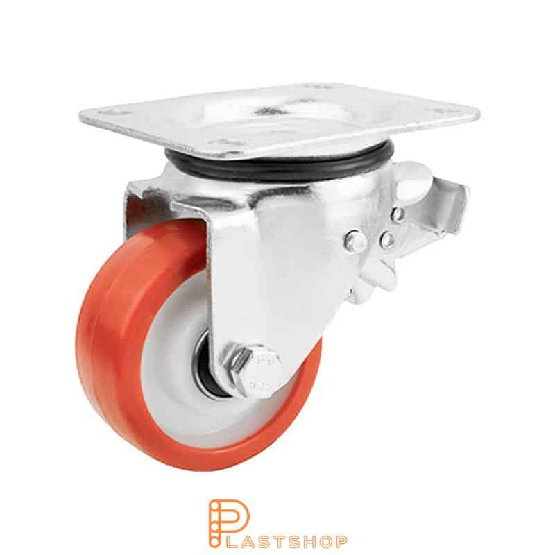 Bromsat länkhjul BP PA6/PUR 100/140, 300 kg, DKL, röd bana