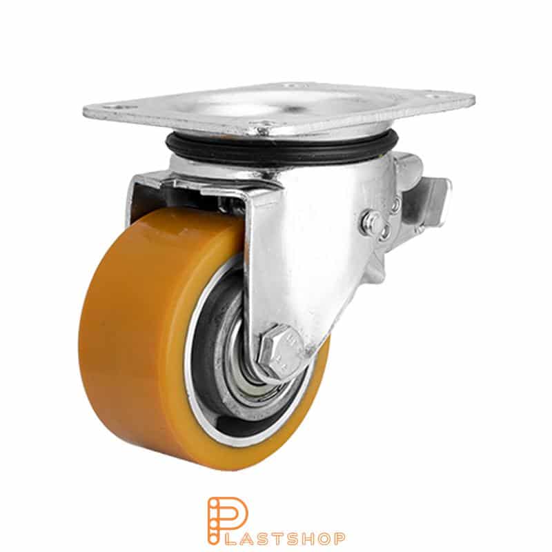 Bromsat länkhjul BP ALU/PUR 100/140, 400 kg, DKL, orange bana