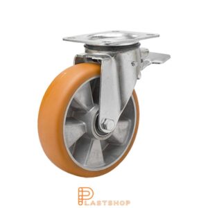 Bromsat länkhjul BP ALU/ElastoPUR 100/140, 400 kg, DKL, brun bana