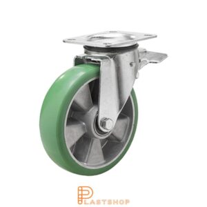 Bromsat länkhjul BP ALU/ElastoPUR 100/140, 350 kg, DKL, grön bana