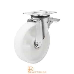 Bromsat länkhjul BP PA6 125/165,5, 280 kg, RL, vit bana