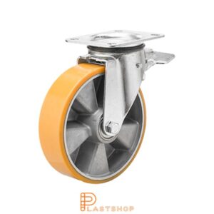 Bromsat länkhjul BP ALU/PUR 125/165,5, 400 kg, DKL, orange bana