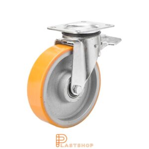 Bromsat länkhjul BP GJ/PUR 125/165,5, 400 kg, DKL, orange bana