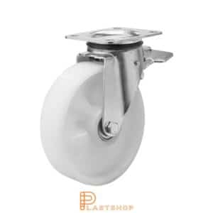 Bromsat länkhjul BP PA6 150/191, 400 kg, DKL, vit bana