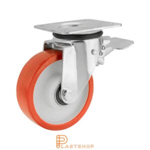Bromsat länkhjul BP PA6/PUR 150/191, 400 kg, DKL, röd bana