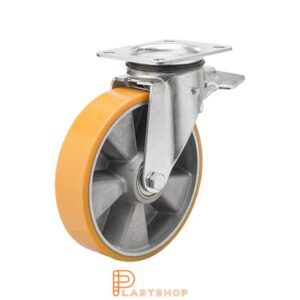Bromsat länkhjul BP ALU/PUR 150/191, 400 kg, DKL, orange bana