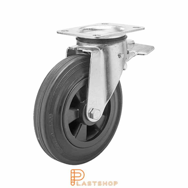 Bromsat länkhjul BP PP/Gummi 160/196, 135 kg, GL, svart bana