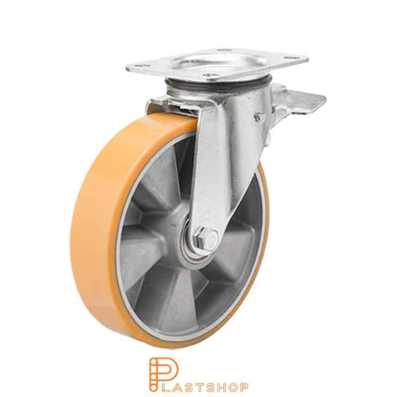 Bromsat länkhjul BP ALU/PUR 160/196, 400 kg, DKL, orange bana