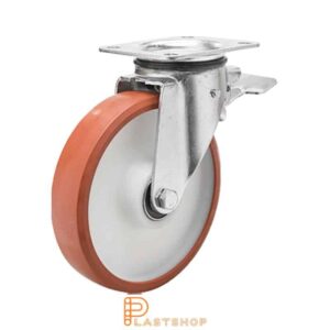 Bromsat länkhjul BP PA6/PUR 200/239, 400 kg, DKL, röd bana