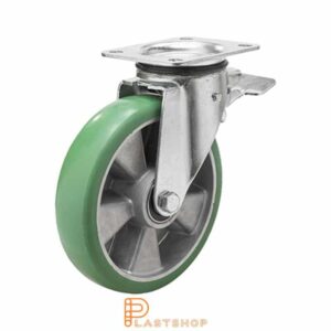 Bromsat länkhjul BP ALU/ElastoPUR 200/239, 400 kg, DKL, grön bana