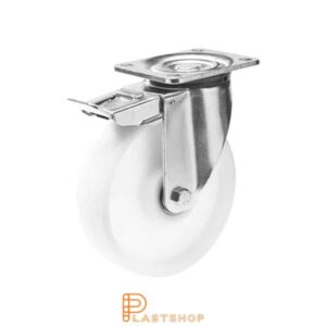Bromsat länkhjul BP PA6 100/142, 650 kg, DKL, vit bana