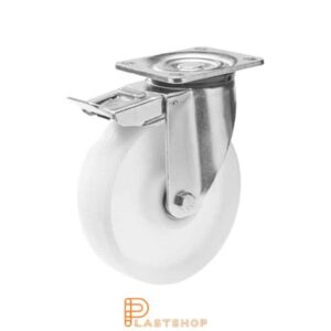 Bromsat länkhjul BP PA6 125/164, 750 kg, DKL, vit bana