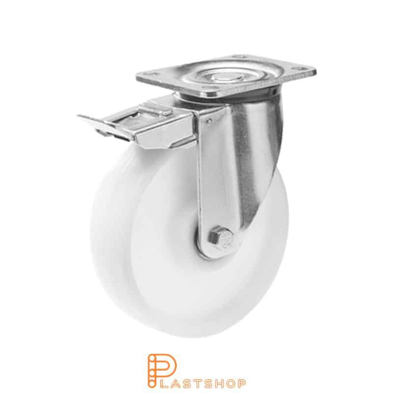 Bromsat länkhjul BP PA6 125/164, 600 kg, DKL, vit bana