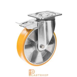Bromsat länkhjul BP ALU/PUR 125/164, 450 kg, DKL, orange bana