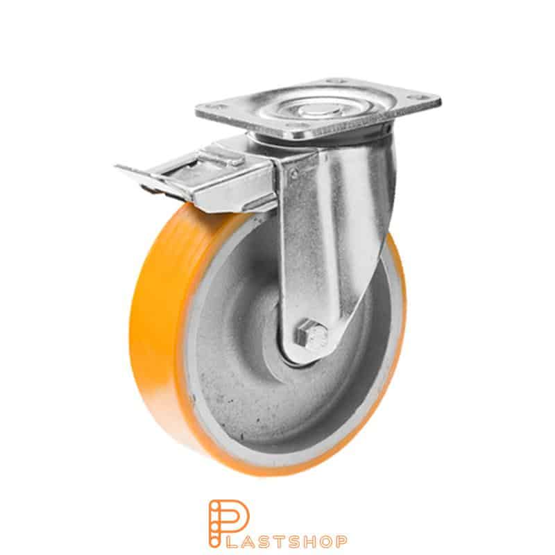 Bromsat länkhjul BP GJ/PUR 125/164, 500 kg, DKL, orange bana