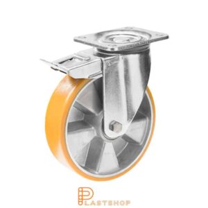 Bromsat länkhjul BP ALU/PUR 150/194, 550 kg, DKL, orange bana