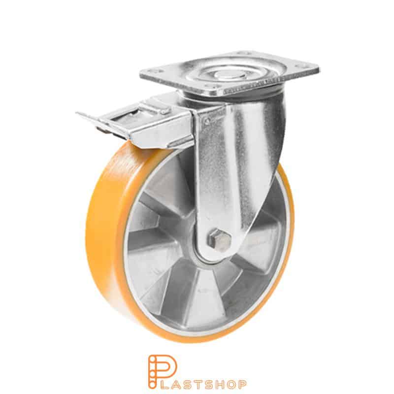 Bromsat länkhjul BP ALU/PUR 150/194, 550 kg, DKL, orange bana